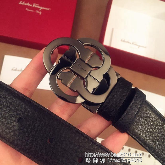 Ferragamo菲拉格慕 雙面進口頭層牛皮荔枝紋 獨特復古風格 精鋼扣 男士皮帶  xfp1189
